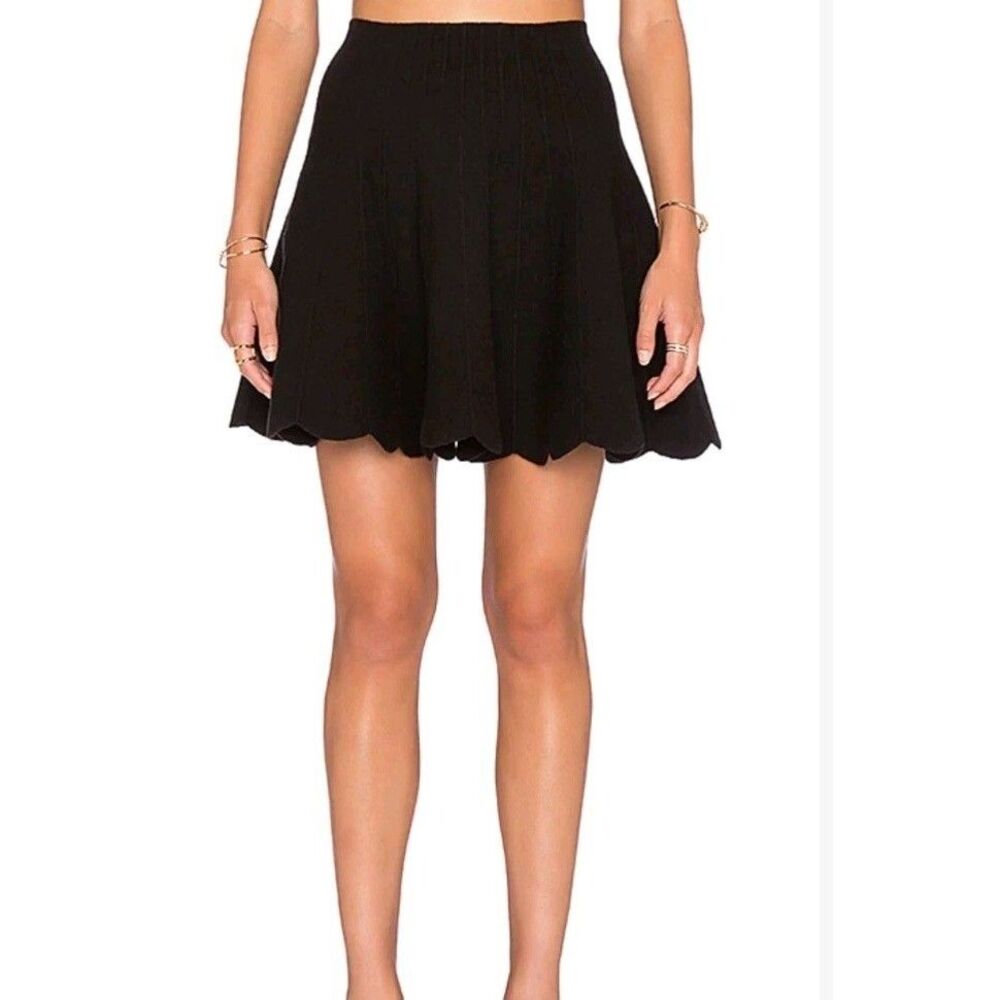 Anthropologie J.O.A. Los Angeles Knit Black Short A-line Skirt Skater Style Sz L
